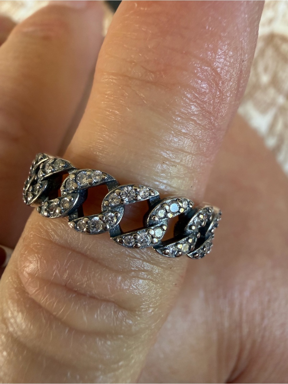 Pandora Silver-Tone Pave Link Ring with Clear Stones new no box